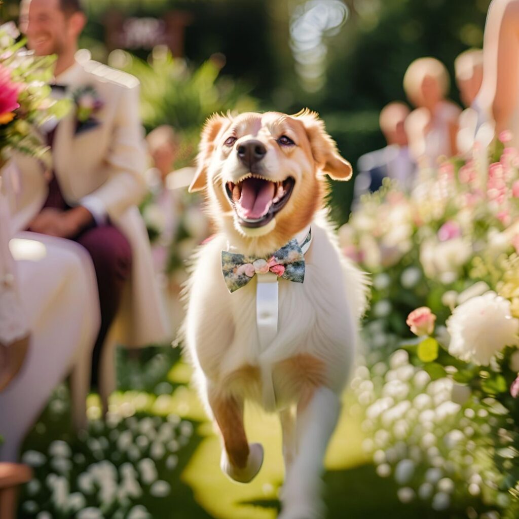 A small golden dog which is a cute alternative for a traditional ring bearer