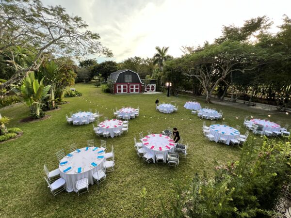 outdoor barn wedding set up.